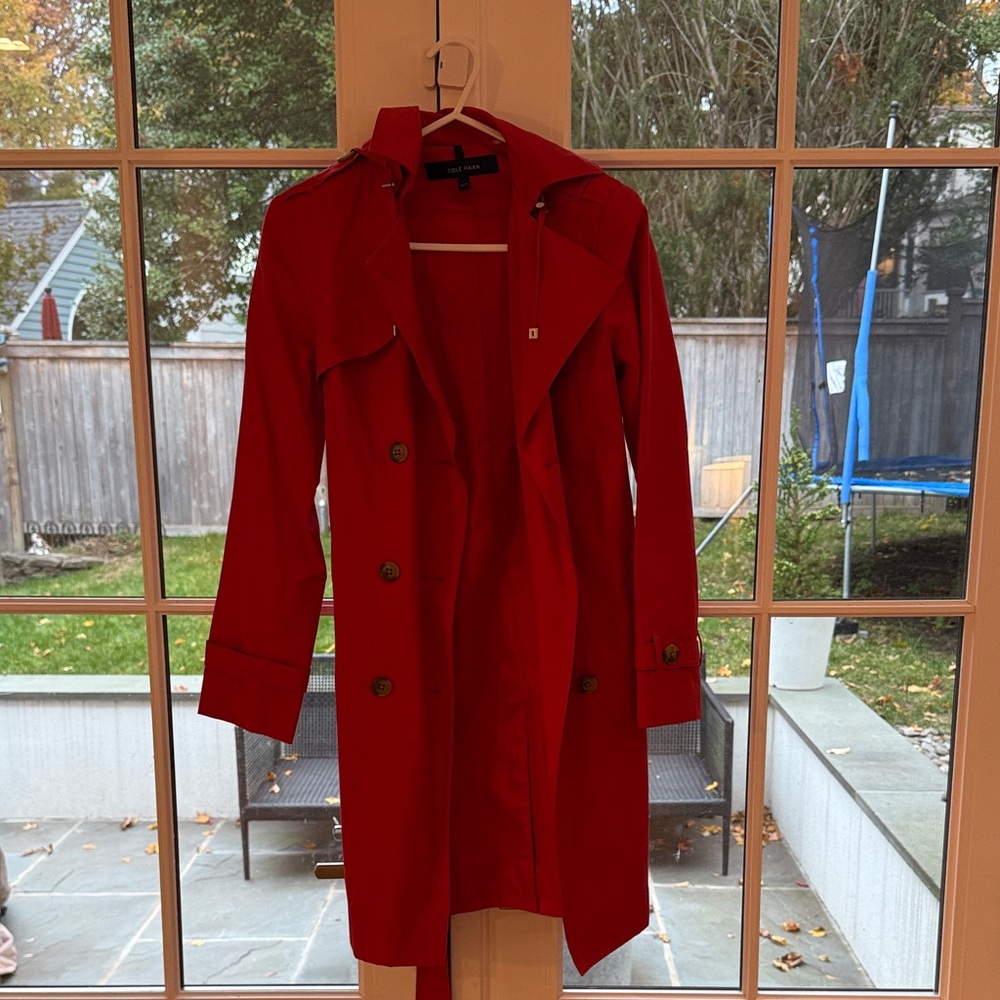 Never Worn Cole Haan Vibrant Red Trench Coat